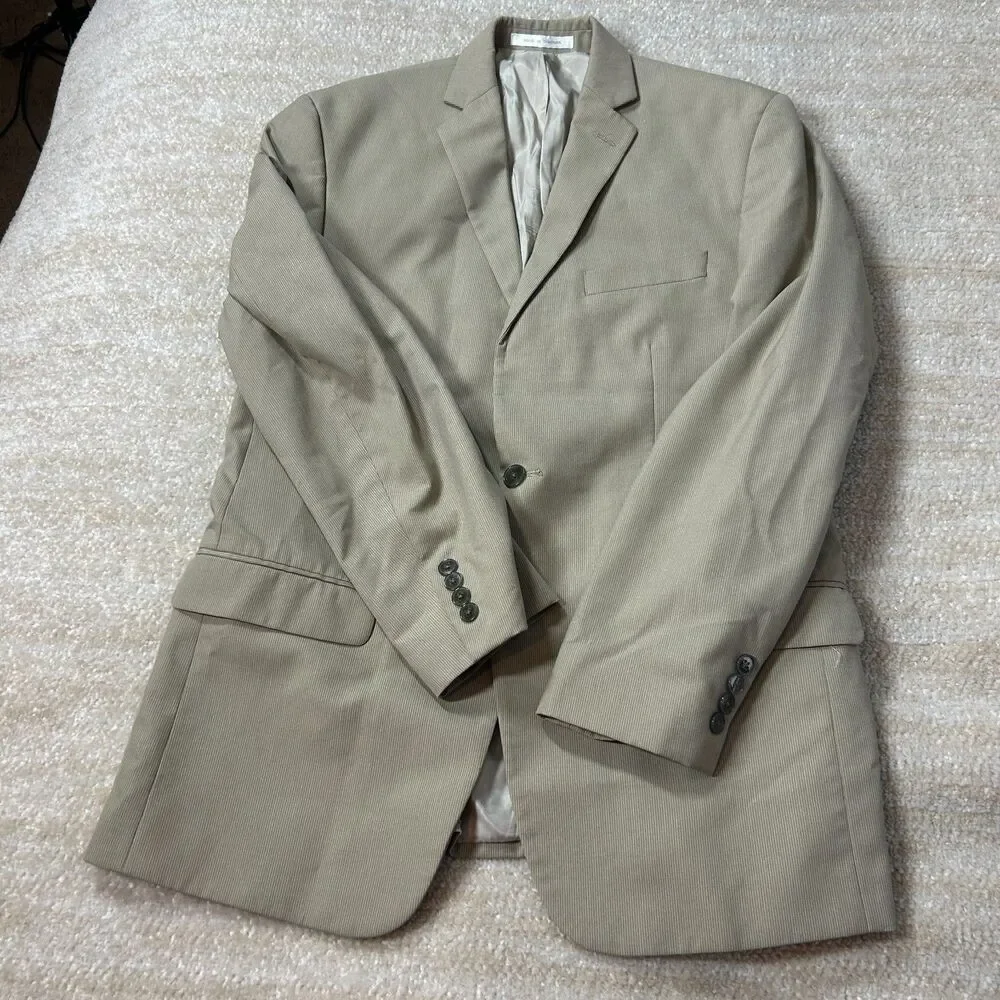 Calvin Klein Beige Pinstripe Blazer Jacket Size 40R Regular Fit